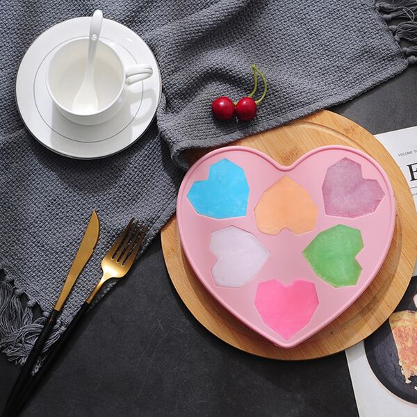 

1pc 6 Hole Heart Pudding Mold, Pink