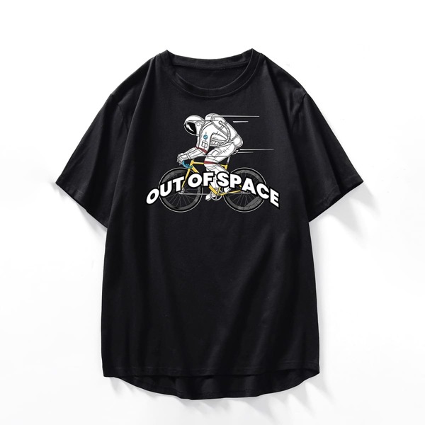 

Men Astronaut & Slogan Graphic Tee, Black
