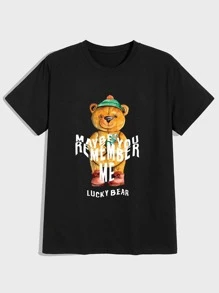 Manfinity Men Cartoon Bear And Slogan Graphic Tee - Black - View 1