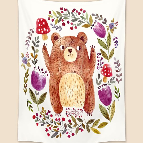 

Cartoon Bear Print Tapestry, Multicolor