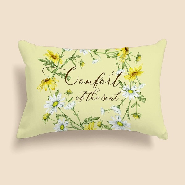 

Flower Print Lumbar Pillow Cover Without Filler, Yellow