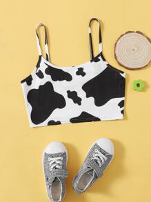 SHEIN Girls Cow Print Cami Top - Black and White - View 1