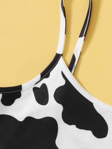 SHEIN Girls Cow Print Cami Top - Black and White - View 4