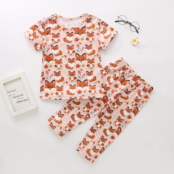 

Toddler Girls Fox Print Tee With Pants, Multicolor