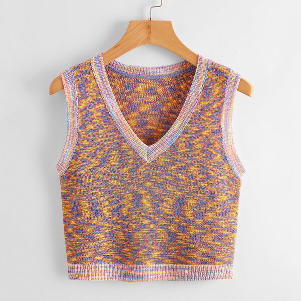 

V Neck Space Dye Sweater Vest, Multicolor