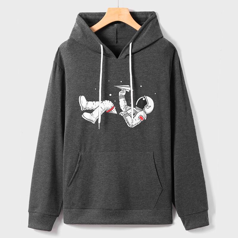 

Guys Astronaut Print Kangaroo Pocket Hoodie, Dark grey