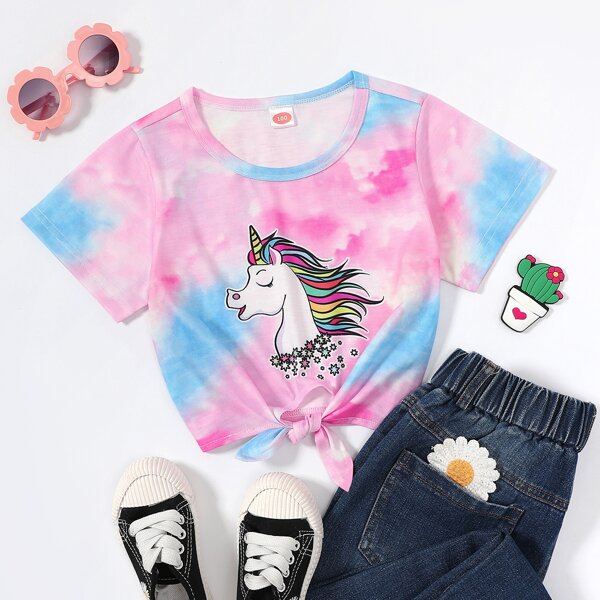 

Toddler Girls Unicorn & Tie Dye Print Knot Hem Tee, Multicolor