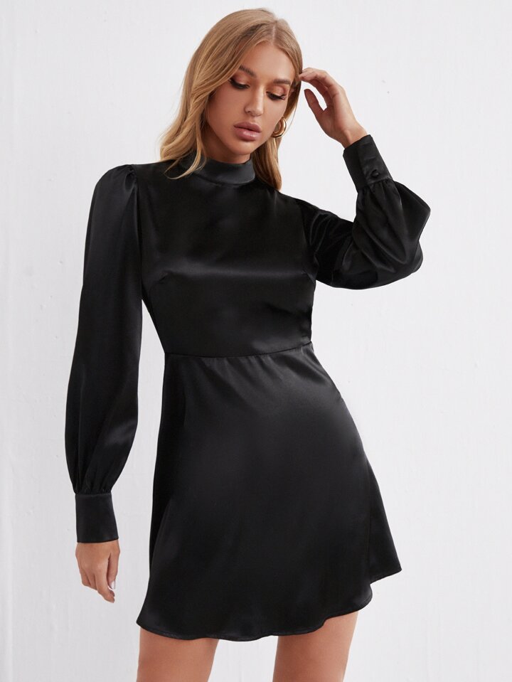 Our Dress Mock Neck Backless Satin Dress is such a vibe - ROMWE