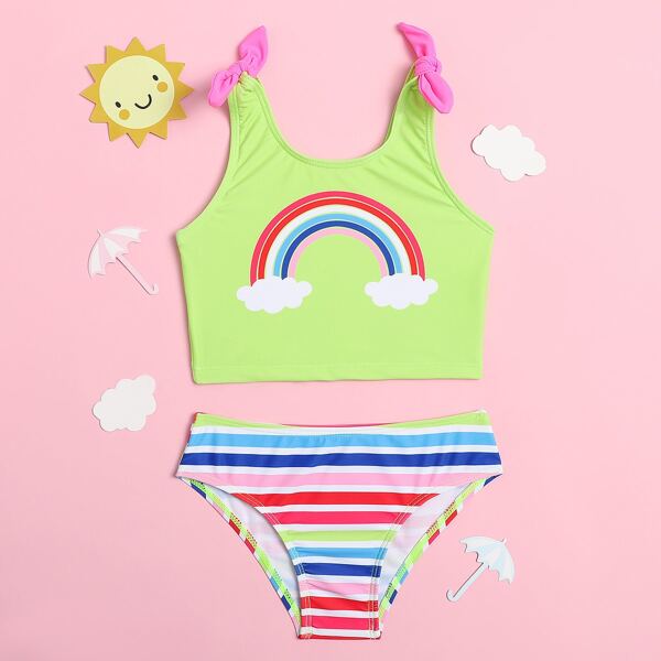 

Toddler Girls Rainbow Striped Graphic Bikini Swimsuit, Multicolor