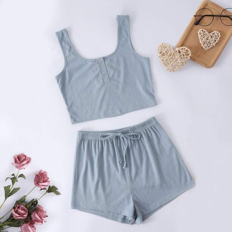 

Solid Knotted Tank Lounge Set, Dusty blue
