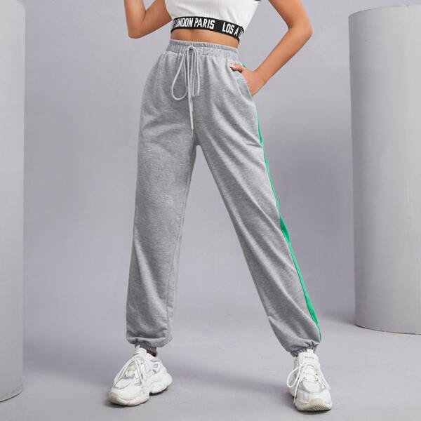 

Contrast Panel Side Knot Waist Sweatpants, Grey