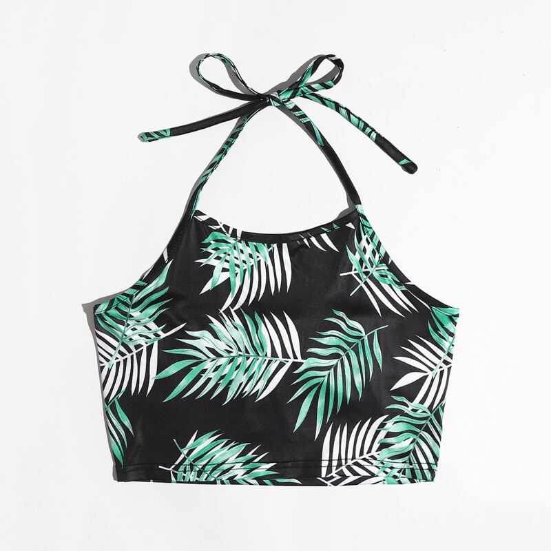 

Tropical Crop Halter Top, Black