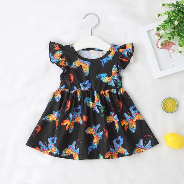 

Toddler Girls Allover Butterfly Ruffle Cuff Dress, Black
