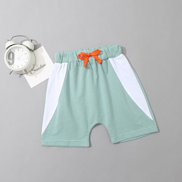 

Toddler Boys Contrast Panel Knot Front Shorts, Mint green
