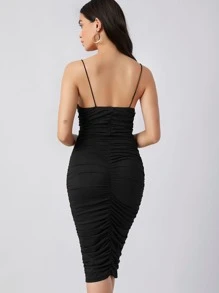 SHEIN Vestido fruncido de espalda baja - Negro - Ver 2