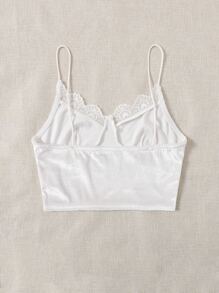 SHEIN 蕾絲邊天鵝絨短版吊帶上衣 - 白色 - 查看 2