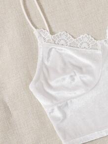 SHEIN 蕾絲邊天鵝絨短版吊帶上衣 - 白色 - 查看 3