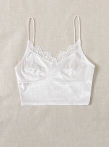 SHEIN 蕾絲邊天鵝絨短版吊帶上衣 - 白色 - 查看 5