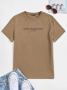 Manfinity VCAY Hombres Camiseta algodón con estampado de letra de cuello redondo