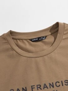 Manfinity VCAY Hombres Camiseta algodón con estampado de letra de cuello redondo