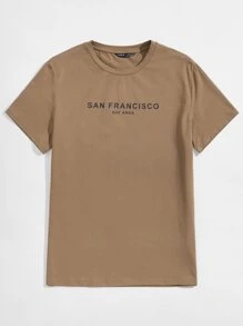 Manfinity VCAY Hombres Camiseta algodón con estampado de letra de cuello redondo