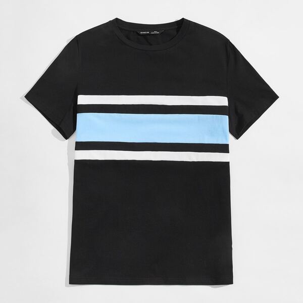 

Men Colorblock Round Neck Tee, Black