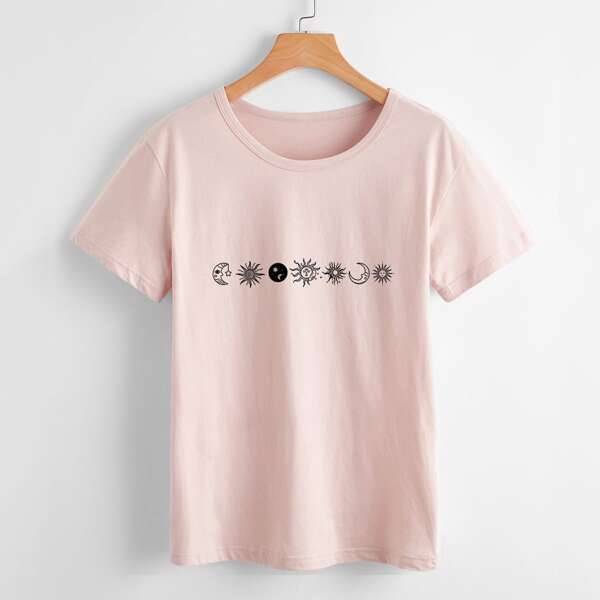 

Abstract Sun And Moon Print Tee, Baby pink