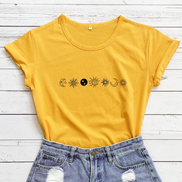 

Abstract Sun And Moon Print Tee, Yellow
