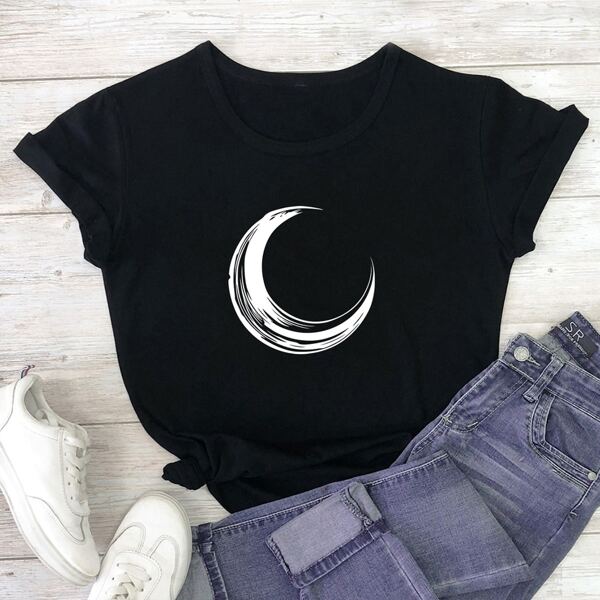 

Moon Print Short Sleeve Tee, Black