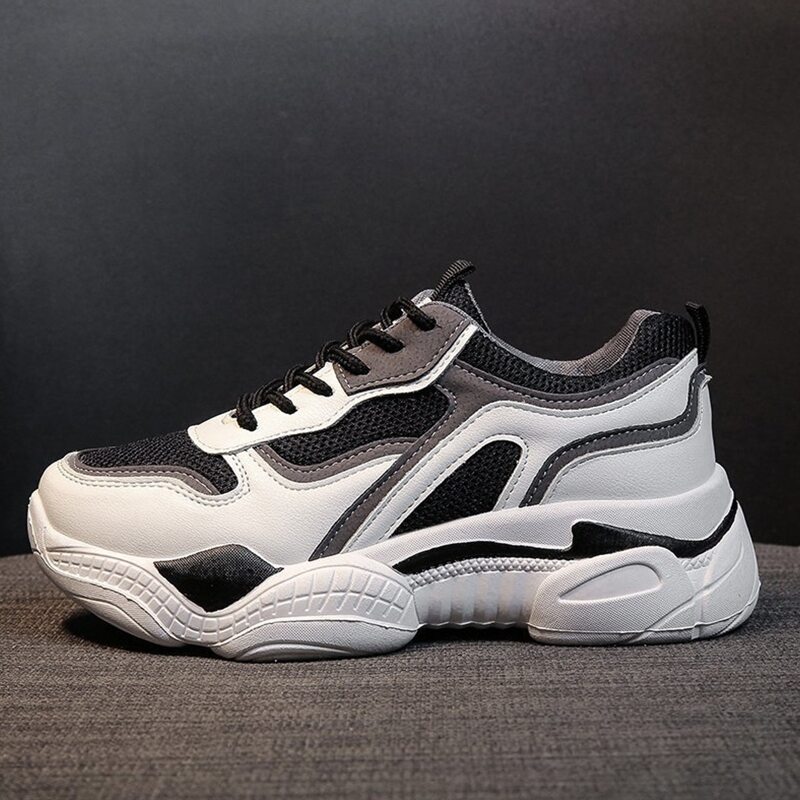 

Colorblock Lace-up Mesh Chunky Sneakers, Black and white