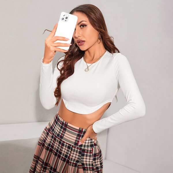 

Crop Asymmetrical Hem Tee, White