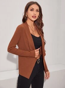 SHEIN Clasi Shawl Neck Open Front Solid Coat In Fall/Winter - Coffee Brown - View 3