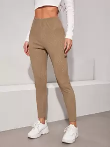 SHEIN High Waist Textured Leggings - Khaki - View 1