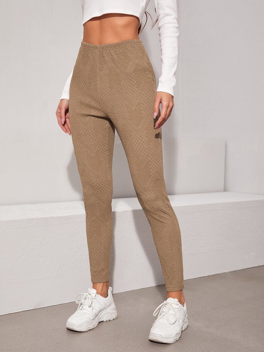 SHEIN High Waist Textured Leggings - Khaki - View 1