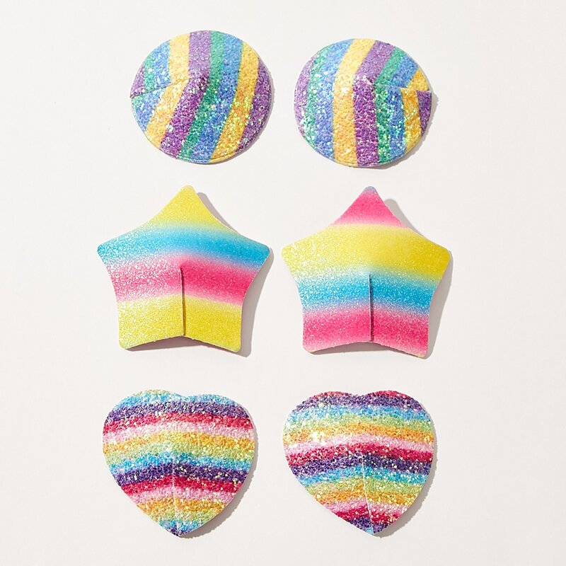 

3pairs Rainbow Stripe Glitter Nipple Cover, Multicolor