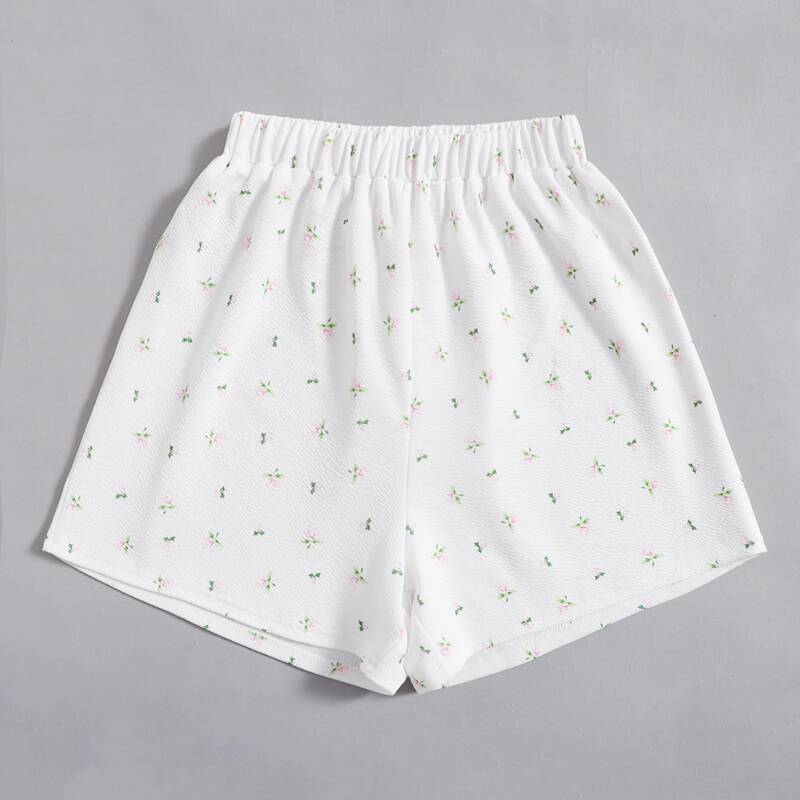 

Ditsy Flower Elastic Waist Shorts, White