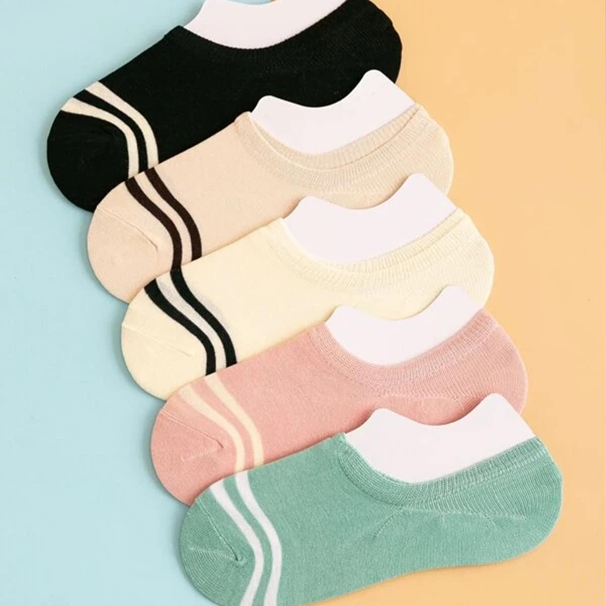 

5pairs Striped Invisible Socks, Multicolor