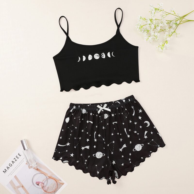 

Galaxy Print Shorts PJ Set, Black
