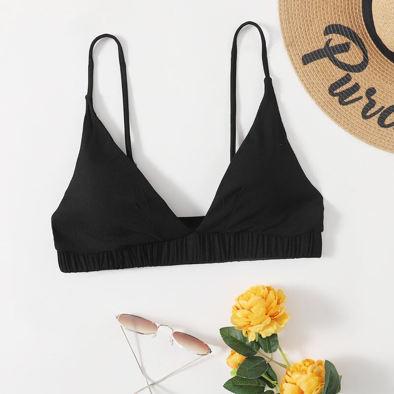 

Elastic Hem Bikini Top, Black