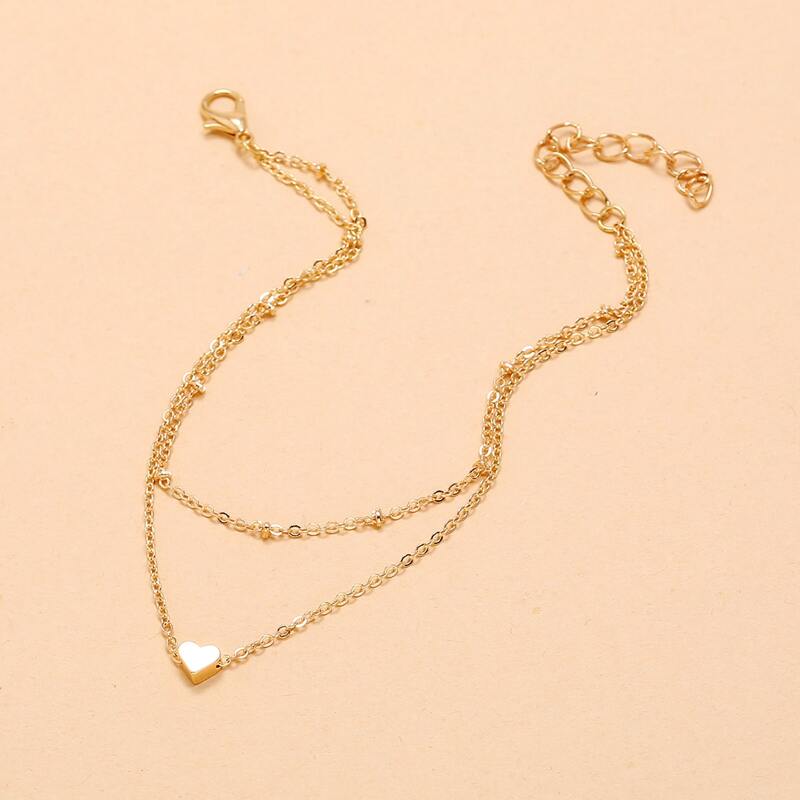 

1pc Heart Charm Layered Anklet, Gold