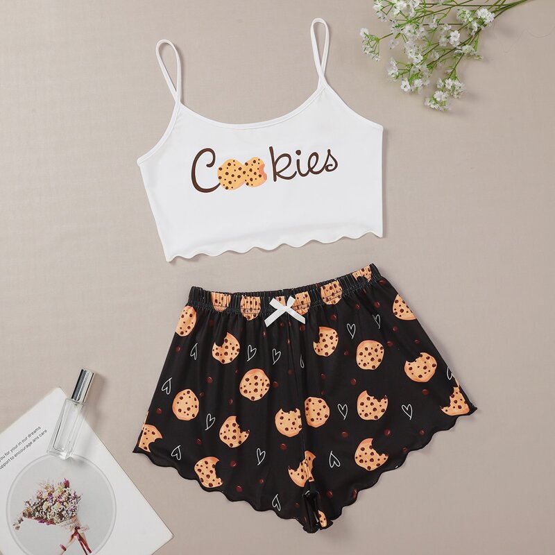 

Cookies Print Shorts PJ Set, Multicolor