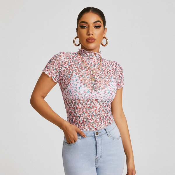 

Lettuce Edge Ditsy Floral Lace Top Without Bra, Multicolor