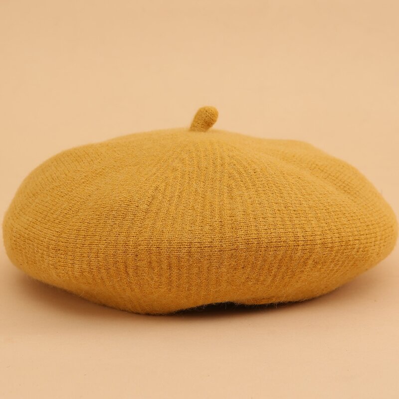 

Solid Knit Beret, Mustard yellow