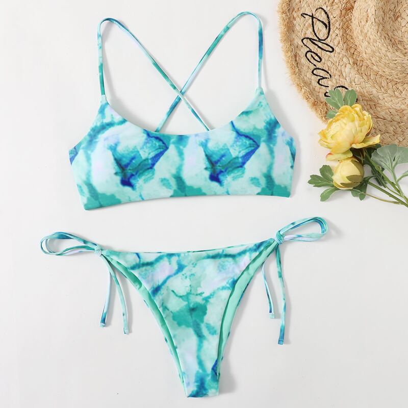 

Tie Dye Crisscross Back Bikini Swimsuit, Multicolor