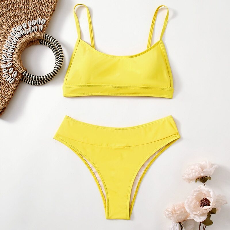 

Solid Cami Bikini Swimsuit, Yellow