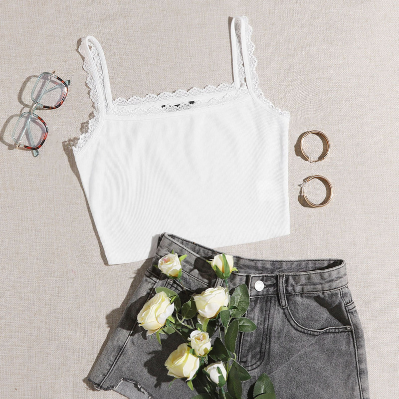 

Lace Trim Cami Top, White