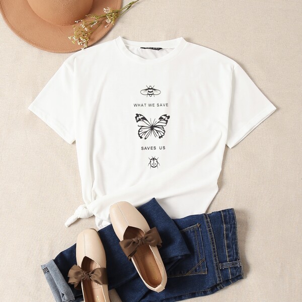 

Insect & Letter Graphic Tee, White