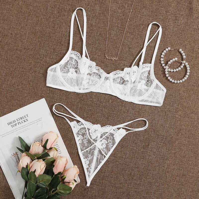 

Lace Floral Lingerie Set, White