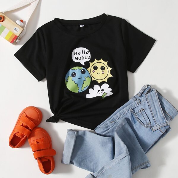 

Toddler Girls Cartoon Graphic Tee, Black