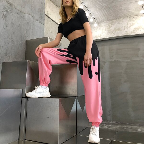 

High Waist Colorblock Sweatpants, Multicolor